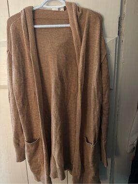 GAP Open-Front Hooded Cardigan in Camel Brown